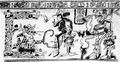 Роспись сосуда майя с изображением персонажей Подземного царства смерти (в центре — обезьяна). I тыс. н. э. ||| 76Kb