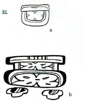 Иероглифы эль, «выход» (а) и эльк’ин, «восток» (в) (Прорисовки Д. Стюарта).