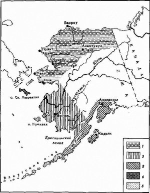 Рис. 1. Распространение эскалеутских языков на Аляске