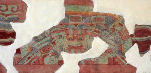 Рисунок 1. Пример теотиуаканского Бога грозы со всеми тремя основными чертами, а именно очками на глазах, изогнутой верхней губой и выступающими клыками. Тепантитла, портик 2 (Фото: Кристоф Хелмке).