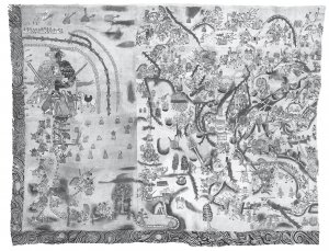 Рисунок 4.3. Лиенсо де Куаукечоллан был нарисован художниками науа в XVI веке, чтобы изобразить свои города, участвовавшие в нанесение поражения Ацтекской империи (слева) и указать их доминирующую роль в успешном покорении высокогорья Гватемалы во второй половине 1520-х гг. (справа).