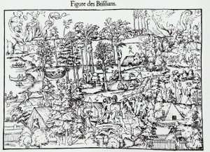 Илл. 1. Гравюра, одновременно изображающая все действия так называемого бразильского спектакля 1550 г.