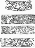 Рис. 16. Мотив лотоса. Два верхних орнамента Амаравати (Индия, 2 в. н. э.); два нижних — Чичен-Ица (Мексика, 2 тысячелетие н.э.)