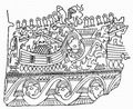 Рис. 4. Обломок золотой короны из Серро-Сапаме, долина Ламбайеке, с изображением мифической рыбной ловли. Культура ламбайеке-чиму. Фрагмент изображения (Antze G. Op. cit., Abb. 1) ||| 37Kb