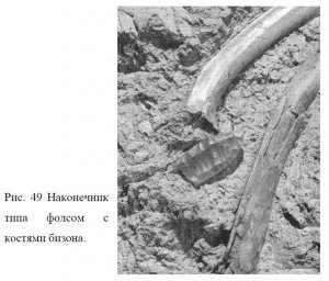  Рис. 49 Наконечник типа фолсом с костями бизона.