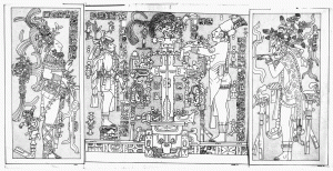 Сцены на панелях "Храма Креста" в Паленке. Прорисовка Г.М. Робертсон.