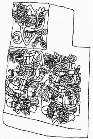 Рисунок 1-7. Фигуры, расположенные на левой стороне Теокалли Священной Войны (Рисунок Дони Фокса)